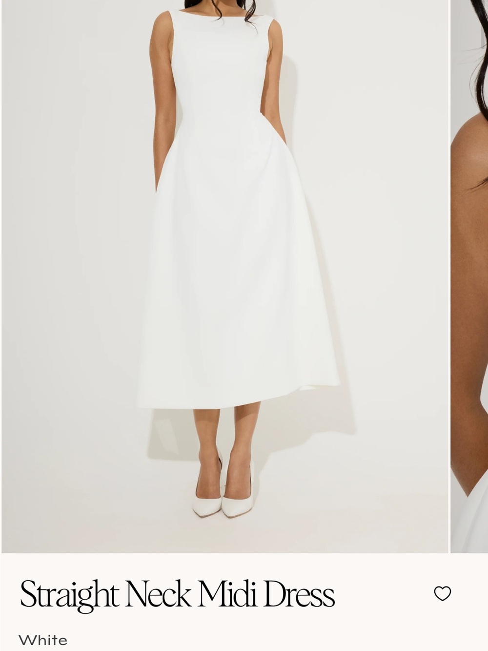 Sleek White Straight-Neck Midi Dress